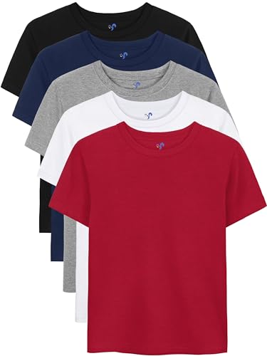 YERIOK 5 Pack Boys Shirts Short Sleeve Shirts for Boys Cotton T-Shirts Kids Toddler Tshirts Tees Clothes Summer Tops