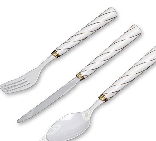 3-Piece Simplicity Flatware Set- Forks,Knives,Spoons,White Ceramic