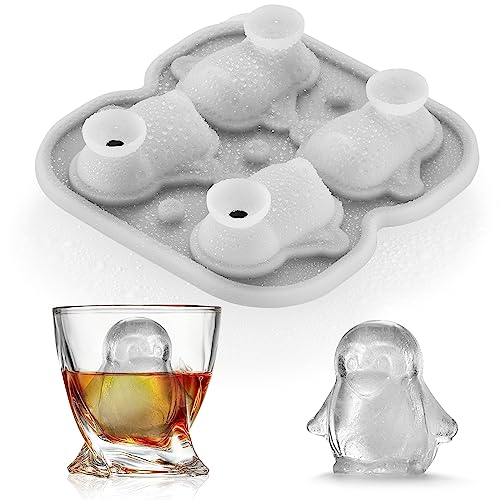 ACOOKEE Penguins Ice Cube Tray Fun Shapes, Odd Novelty Cute Penguin Gifts, 2.2" Large Silicone Whiskey Ice Mold for Cocktails,Bourbon,Brandy, w/Funne