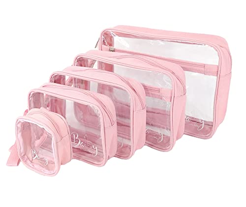Llama Bella 5 Piece Diaper Bag Organizer Pouch Set, Clear with Straps and Pacifier Case - Pink