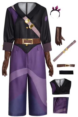 Vioyrie Adult Owl House Amity Blight Cosplay Costume Purple Battle Uniform Suit Womens Halloween Outfit Shirt Tunic Set (Purple, Large)