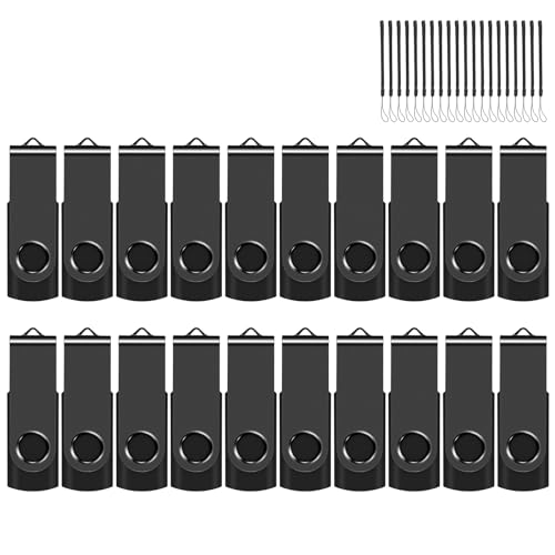 EASTBULL 4GB USB Flash Drive Bulk Thumb Drives 20 Pack with Lanyards USB 2.0 Memory Sticks Zip Drive PenDrive for Storage and Backup Black 20PCS 4GB