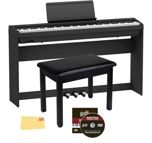 Roland FP-30X 88-Key Digital Piano - Black Bundle with KSC-70 Stand, KPD-70 Three Pedal Unit, Bench, Online Lessons, Austin Bazaar Instructional DVD, and Polishing Cloth