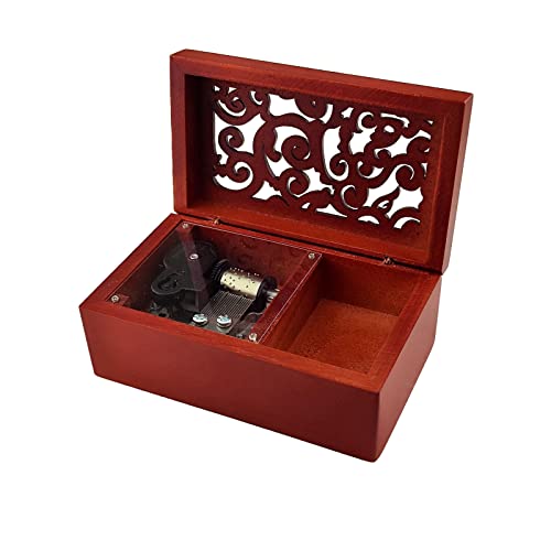 Flylin Music Box, 18 Note Antique Engraved Hand Crank Wooden Musical Box Vintage Carved Wood Mechanism Windup Music Box for Women (Edelweiss)