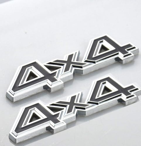 2Pc 4X4 Four-Wheel Drive Emblem 3D Metal Car Side Fender Rear Trunk Emblem Badge Sticker Decals Replacement for Universal car Truck (Silver Black)