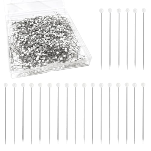 600 PCS Sewing Pins, Straight Pins with 1.5 Inch, White Pearlized Ball Head Quilting Pins, Sewing Pins for Fabric, Jewelry DIY, Craft and Sewing Supplies