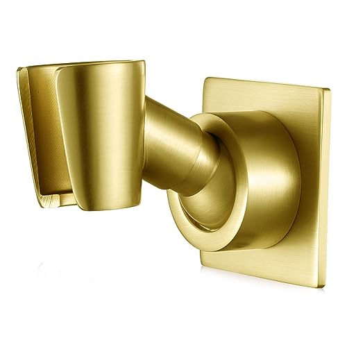 Shower Head Holder Handheld Shower Wand Holder Adjustable Shower Head Bracket Shower Wall Mount Holder, Brushed Brass/Gold Finish, Glue Installation