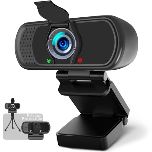 Webcam 1080p, Webcam for PC -with Microphone/Tripod/Privacy Cover, Computer Camera 110°Wide View, Plug and Play USB Web Camera for Desktop, PC Web-cam for Laptop Mac Zoom Conferencing Streaming