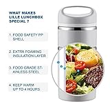 Lille Home Stackable Stainless Steel Thermal Compartment Lunch/Snack Box, 3-Tier Insulated Bento/Food Container with Lunch Bag, Cutlery Set and Three Extra Seals, 43OZ (Gray)