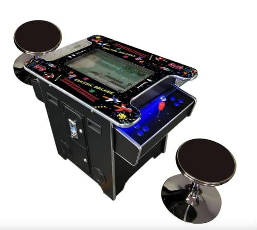 TOP US VIDEO ARCADES Full Size Commercial Grade Cocktail Arcade Machine 2 Player Retro 412 Games 22" LCD Screen Tempered Glass 2 Stools Included 5 Year Warranty Black