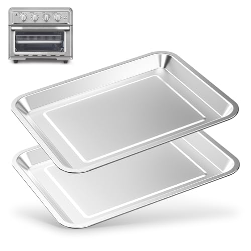 Teckarry Stainless Steel Baking Tray Pan Replacement Compatible with Cuisinart Airfryer TOA-060 and TOA-065(2 PCS Tray Pan), Silver