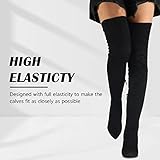 CAMSSOO Thigh High Boots for Women Suede Elasticity Black Over The Knee Boots Pointed Toe Stiletto Knee High Boots Fashion Side Zipper Dress Fashion Boots Size 8.5