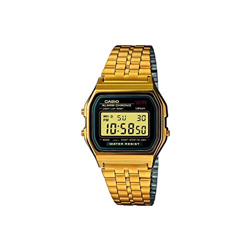 Casio Collection Women's Watch A159WGEA, Black/Gold, 36.8 x 33.2 x 8.2 mm, Bracelet
