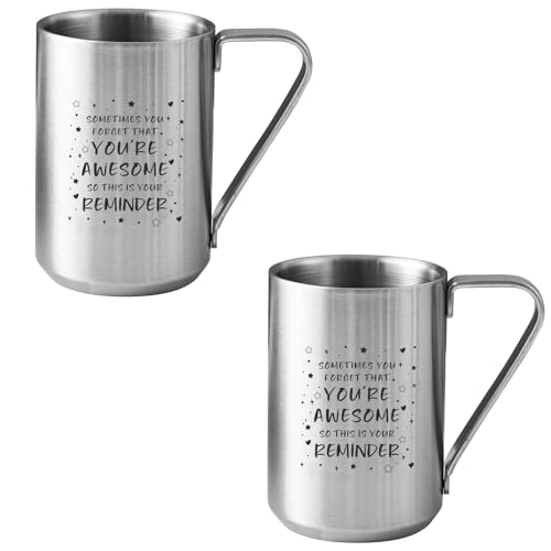 WORTHBUY Unbreakable Camping Coffee Mugs 10oz/280ml Stainless Steel Double Walled Mug with Handle Set of 2 for Travel Camping Hiking