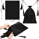 Silkfly 30 Pcs Satin Wig Bag Satin Silk Bags Large Hair Packaging Drawstring Pouch with Tassel for Women Wigs Hair Extensions Hair Tools Storage Travel Home Salon Makeup Gift, Black