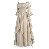 LTAKK Renaissance Dress Medieval Costume Victorian Dresses Women Peasant Gothic Fairy Witch Wedding Under Dress, Beige, S/M