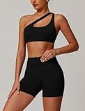 ABOCIW Workout Sets for Women 2 Piece Seamless High Waist Scrunch Butt Lifting Gym Shorts Cutout One Shoulder Sports Bra Yoga Outfits Seamless Black Small