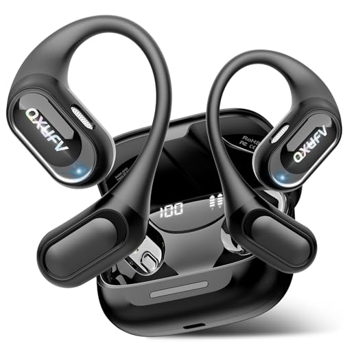 Open Ear Headphones, Bluetooth 5.4 Headphones Sports, Premium Sound with HD Mic Wireless Earbuds, 48H Playtime LED Power Display Ear Buds, IPX7 Lightweight Comfort Earphones for Running, Working