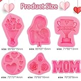 6Pcs Mother's Day Fondant Mold Mom Word Silicon Mold Best Mom Chocolate Mold Rose Tulip Flower Heart Shape Molds Mother Candy Silicone Mould Baking Supplies for Cupcake Desserts Decor