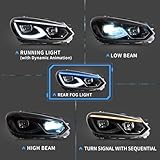 VLAND Projector Headlights Compatible with Golf 6 MK6 2010-2014 Halogen Models(NOT FTT GTI/R) Full Led Headlamp Assembly w/Animation Indicator