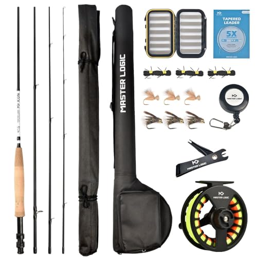 Master Logic Fly Fishing Rod and Reel Combo Starter Kit with Lightweight Fly Box Case & Fishing Flies and Die Cast Aluminum Reel, Carrying Case and Accessories, Fly Fishing Complete Starter Package