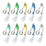 10 Pack Fishing Lures Tail Spinners Bait Metal Sinking Lures Brass Fishing Spinner baits with Treble Hooks for Freshwater Saltwater