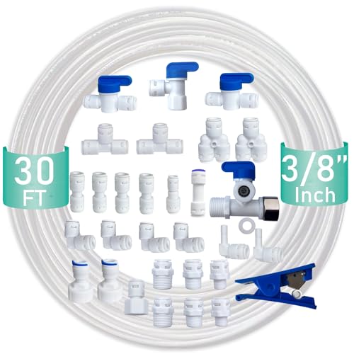 ESHIONG NSF Certified 3/8" O.D. Push to Connect Fittings for RO (Reverse Osmosis) Water Filter 30 pcs+30 feet 3/8" Water tubing.