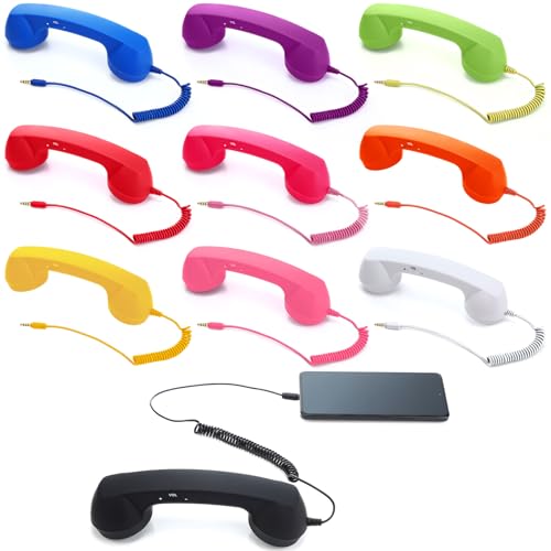 Relaxweex 10 Colors 3.5mm Retro Phone Handset Bulk Vintage Cell Phone Receiver Vintage Old Telephone Handset to Landline Adapter Microphone Speaker Handheld Receiver for Mobile Old School Pad