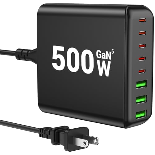 500W USB C Charger Block, 8-Port USB C Charging Station Fast Charging PD 120W PC Laptop Charger Adapter Compatible with MacBook Pro/Air/All iPad,DELL, iPhone 16/15/14/13/Pro Max/Galaxy