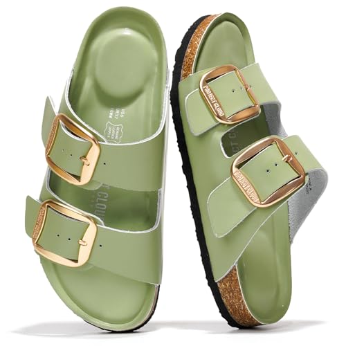 Project Cloud Genuine Leather Flat Sandals for Women 2025 Comfortable Beach Essentials Womens Sandals Memory Foam Vacation Essentials Slides for Women Footwear (Santorini, PIST,6)
