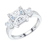 THELANDA 14k White Gold All Princess Cut Genuine Moissanite Three Stones Engagement Ring 2CT Main Stone For Women (7)