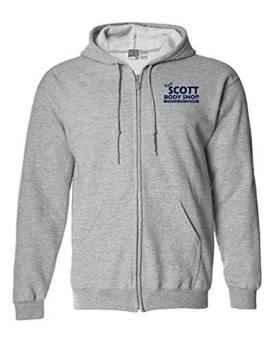 Zip Keith Scott Body Shop TV Both Side Print Sweatshirt Hoodie (Med, Sports Gray w/Navy)