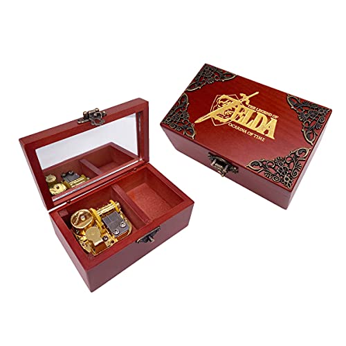 Youtang Zelda Jewelry Music Box with Mirror Laser Engraved Wood Musical Box Wind up Musical Gift for Her Him Girlfriend Boyfriend (Melody:Song of Storms from Ocarina of Time, Gold Movement)