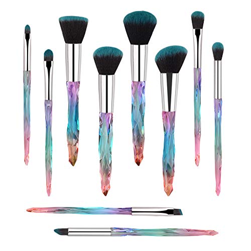 Makeup Brushes, 10PCs Professional Cosmetic Brush Set Special Shiny Foundation Face Powder Brush Eyeshadows Blending Blush Brushes Colorful Plastic Handle (Blue)