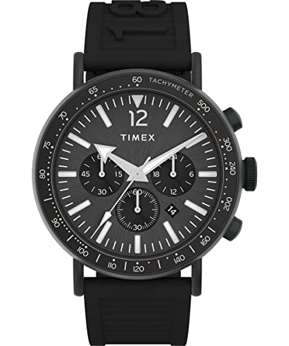 Timex Men's Standard Tachymeter Chronograph 43mm Watch - Black Strap Black Dial Black Case