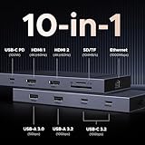 UGREEN Revodok Pro 10 in 1 USB C Docking Station Dual 4K@60hz Monitor, USB C Dock with Dual HDMI, USB A&C 10G Hub, SD/TF Card Reader, PD 100W Charging, USB C Hub with Gigabit Ethernet Adapter for Dell