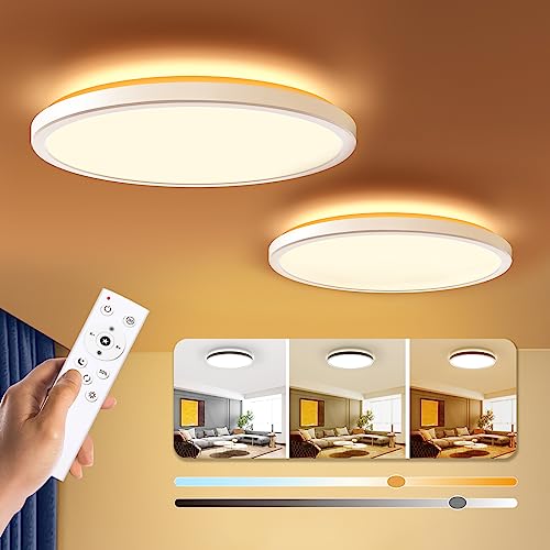 BLNAN Dimmable LED Flush Mount Ceiling Light Fixture with Remote Control, 12Inch 24W 3000K-6500K Light Color Adjustable, Modern Ultra Thin Wired Lamp for Bedroom Kitchen, White, 2 Pack