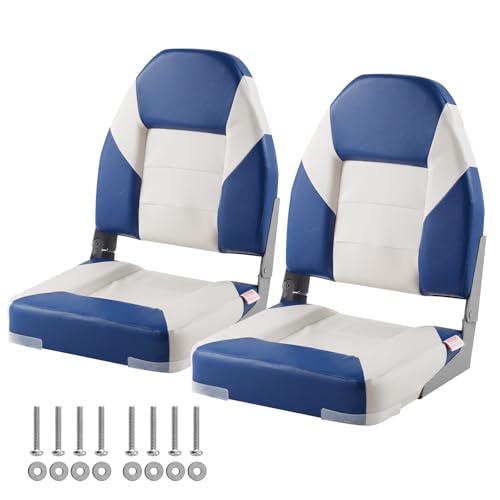 VEVOR 2-Pack 21.85" High Back Boat Seat with Thickened Sponge Padding and Hinge, Fold-Down Boat Captain Chairs, Easy to Store, Ideal for Fishing, Sightseeing