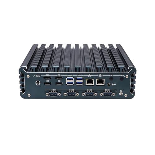 HUNSN Fanless Industrial PC, Embedded Computer, Core I7 1255U, Windows 11 / Linux Ubuntu, IX12, 4 x HDMI, 2 x LAN, 4 x COM COM1/2 for RS232/RS485, TPM2.0, 64G RAM, 1TB SSD
