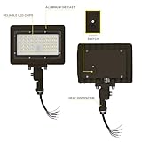 NUWATT 50W LED Flood Light, 3CCT 3000K/4000K/5000K Selectable, IP65 Waterproof Lighting, Adjustable Knuckle Mount, 7050LM, 0-10V Dimmable, 120-277V, Outdoor Security Floodlight for Yard, Bronze, UL