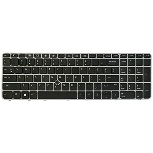 AUTENS Replacement US Keyboard for HP EliteBook 850 G3 / 850 G4 / 755 G3 / 755 G4 Laptop Silver Frame with Pointer Backlight