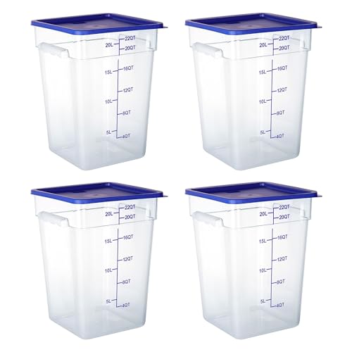 FSUON 4 Pack Clear Food Storage Containers with Lids and Handles Polycarbonate Square Commercial Food Containers, NSF (22Qt)