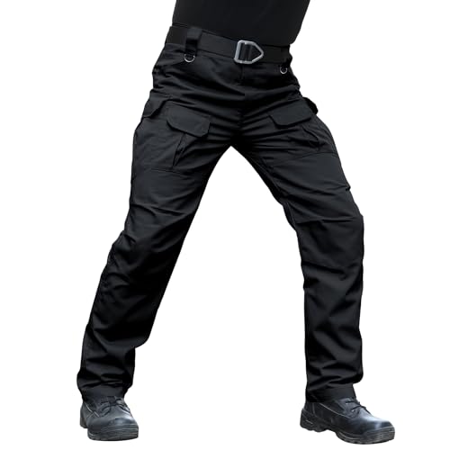 Hiwise Men's Stretch Tactical Pants Water Resistant Ripstop Cargo Pants Outdoor Lightweight EDC Work Hiking Pants (Black, 36WX32L)