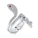 Bling Jewelry Spiral Wrap Serpent Snake Fashion Statement Ring for Women Red Eye Cubic Zirconia Pave CZ Silver Plated Brass