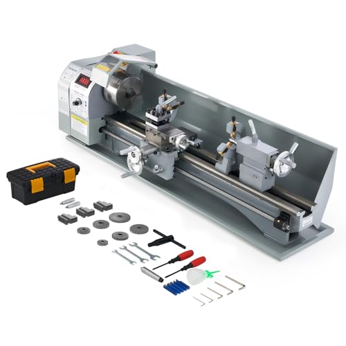 CREWORKS Mini Metal Lathe 9" x 30" Benchtop Metal Lathe with 3 Jaw Chuck and 3000rpm Max. Spindle Speed, 1100W Metalworking Machine with LCD Display, Metal Lathe Machine for Threading Turning Drilling