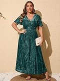 Simplee Womens V Neck Plus Size Velvet Dress Holiday Winter Christmas Party Long Formal Dress for Wedding Guest (2XL Dark Green)