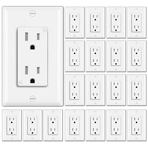 BESTTEN 20 Pack 15 Amp Tamper Resistant Decor Receptacle, Standard Electrical Wall Outlet, Residential and Commercial Use, 15A/125V/1875W, UL Listed, White
