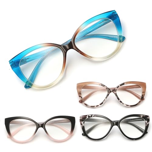 eyeezi 4PC Cat Eye Reading Glasses for Women,Blue Light Flexible Spring Hinges.Anti-glare Readers Fashion Reading Glasses for Women 1.75