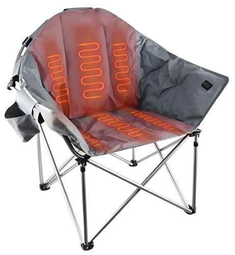 Heated Camping Chair Folding Sports Outdoor Recreation Camping Hiking Furniture, 3 Level Heat Adjustment for Back & Seat, Foldable Warmed Lawn Chairs for Open air Patio Trip Expedition Power Bank NOT