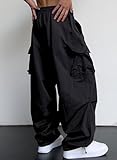 JMIERR Men's Baggy Cargo Pants Trendy Parachute Pants Loose Fit Harem Joggers with 4 Pockets for Streetwear,US 32(S),Black